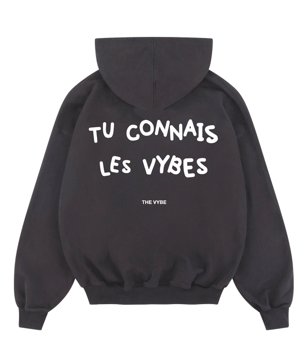 Washed Grey Tu Connais Les Vybes Hoodie